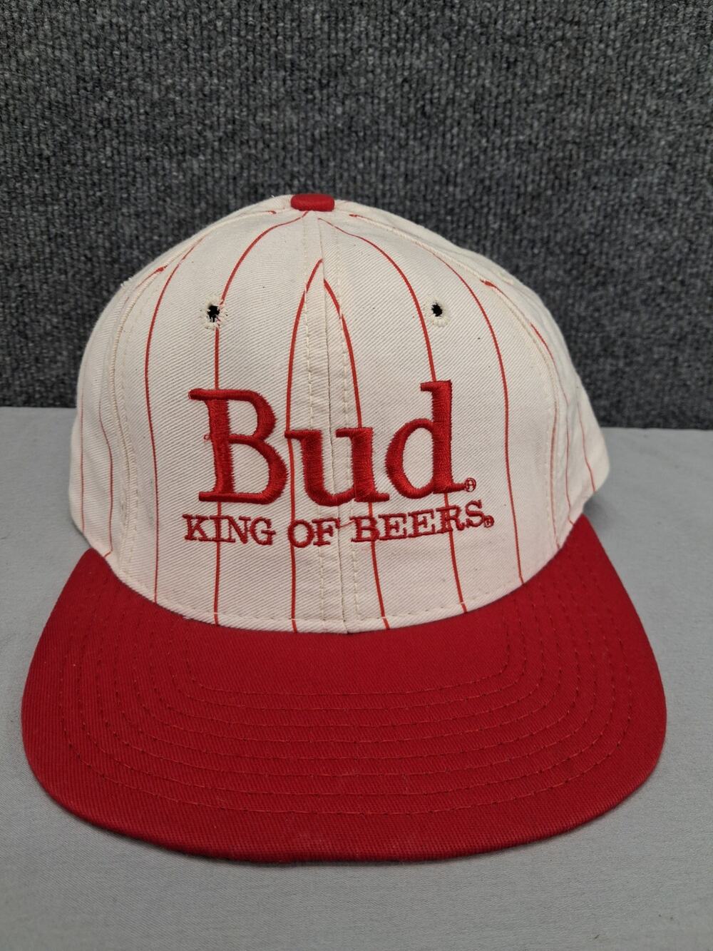 Vintage Bud King of Beers Pinstripe Snapback Hat Cap